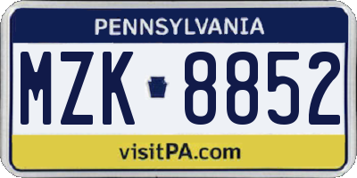 PA license plate MZK8852