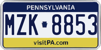 PA license plate MZK8853