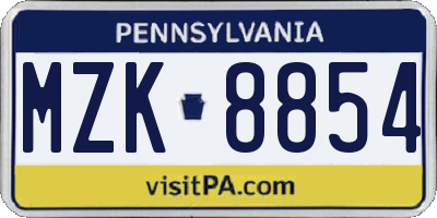 PA license plate MZK8854
