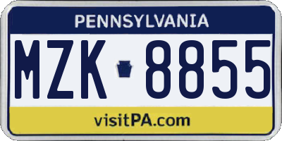 PA license plate MZK8855
