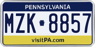 PA license plate MZK8857