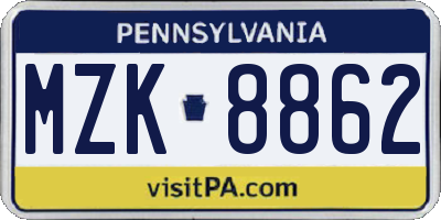PA license plate MZK8862