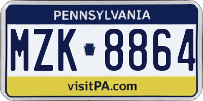 PA license plate MZK8864