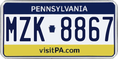 PA license plate MZK8867