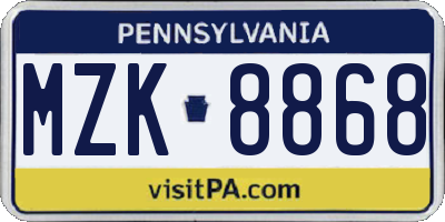 PA license plate MZK8868