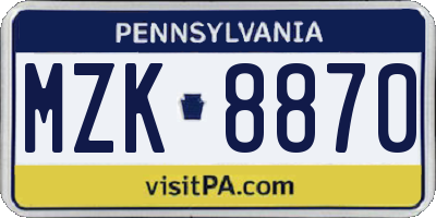 PA license plate MZK8870