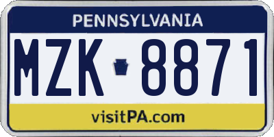PA license plate MZK8871