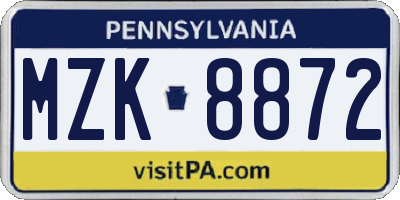 PA license plate MZK8872