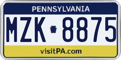 PA license plate MZK8875