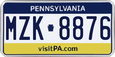 PA license plate MZK8876
