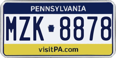 PA license plate MZK8878