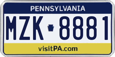 PA license plate MZK8881