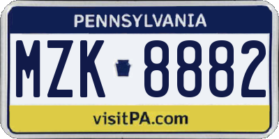 PA license plate MZK8882