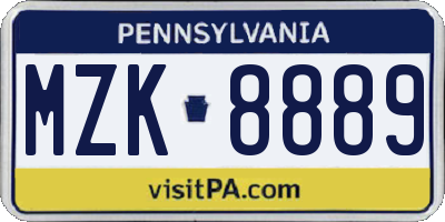 PA license plate MZK8889