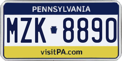 PA license plate MZK8890