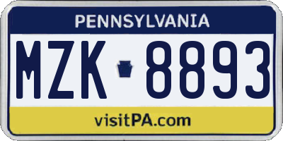 PA license plate MZK8893