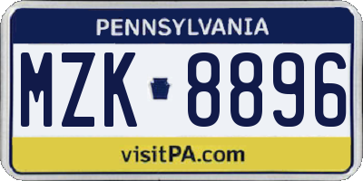 PA license plate MZK8896