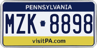 PA license plate MZK8898