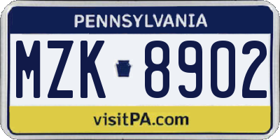 PA license plate MZK8902