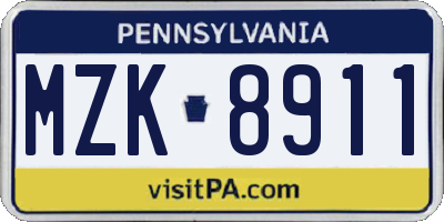 PA license plate MZK8911