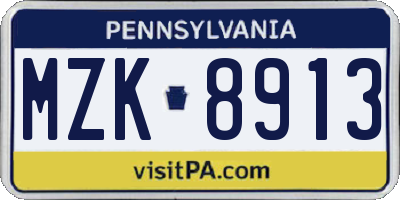PA license plate MZK8913