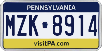 PA license plate MZK8914