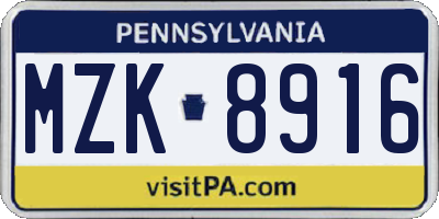 PA license plate MZK8916