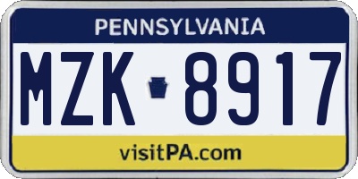 PA license plate MZK8917