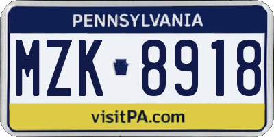 PA license plate MZK8918