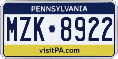 PA license plate MZK8922