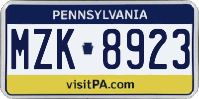 PA license plate MZK8923