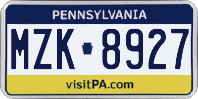 PA license plate MZK8927