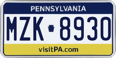 PA license plate MZK8930