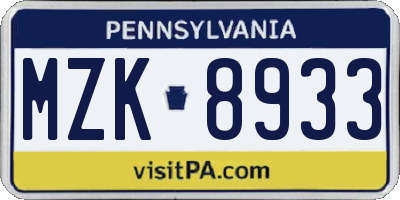 PA license plate MZK8933