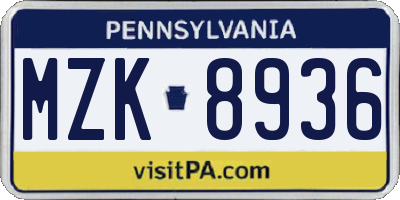 PA license plate MZK8936