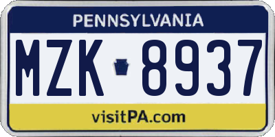 PA license plate MZK8937