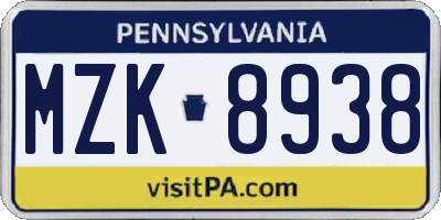 PA license plate MZK8938