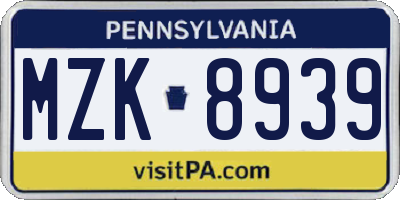 PA license plate MZK8939