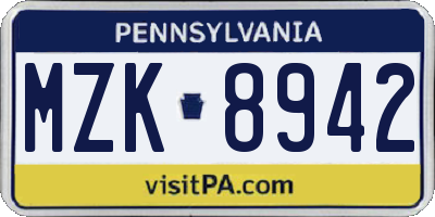 PA license plate MZK8942