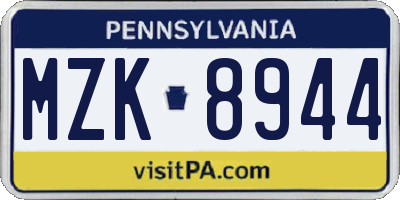 PA license plate MZK8944