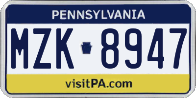 PA license plate MZK8947