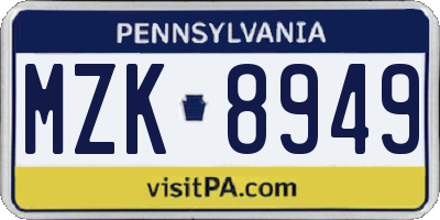 PA license plate MZK8949