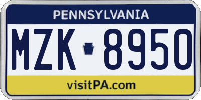 PA license plate MZK8950