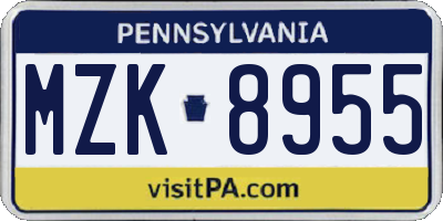 PA license plate MZK8955