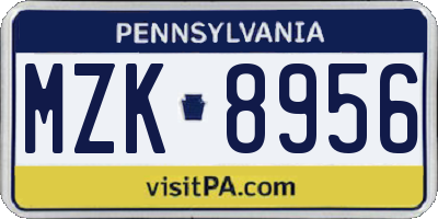 PA license plate MZK8956