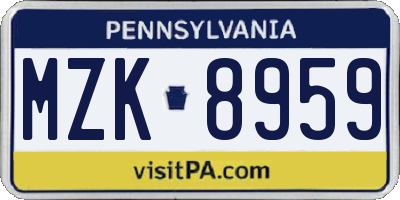 PA license plate MZK8959