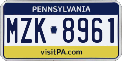 PA license plate MZK8961
