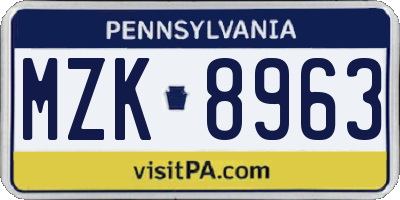 PA license plate MZK8963