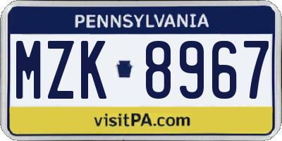 PA license plate MZK8967