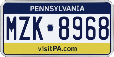 PA license plate MZK8968